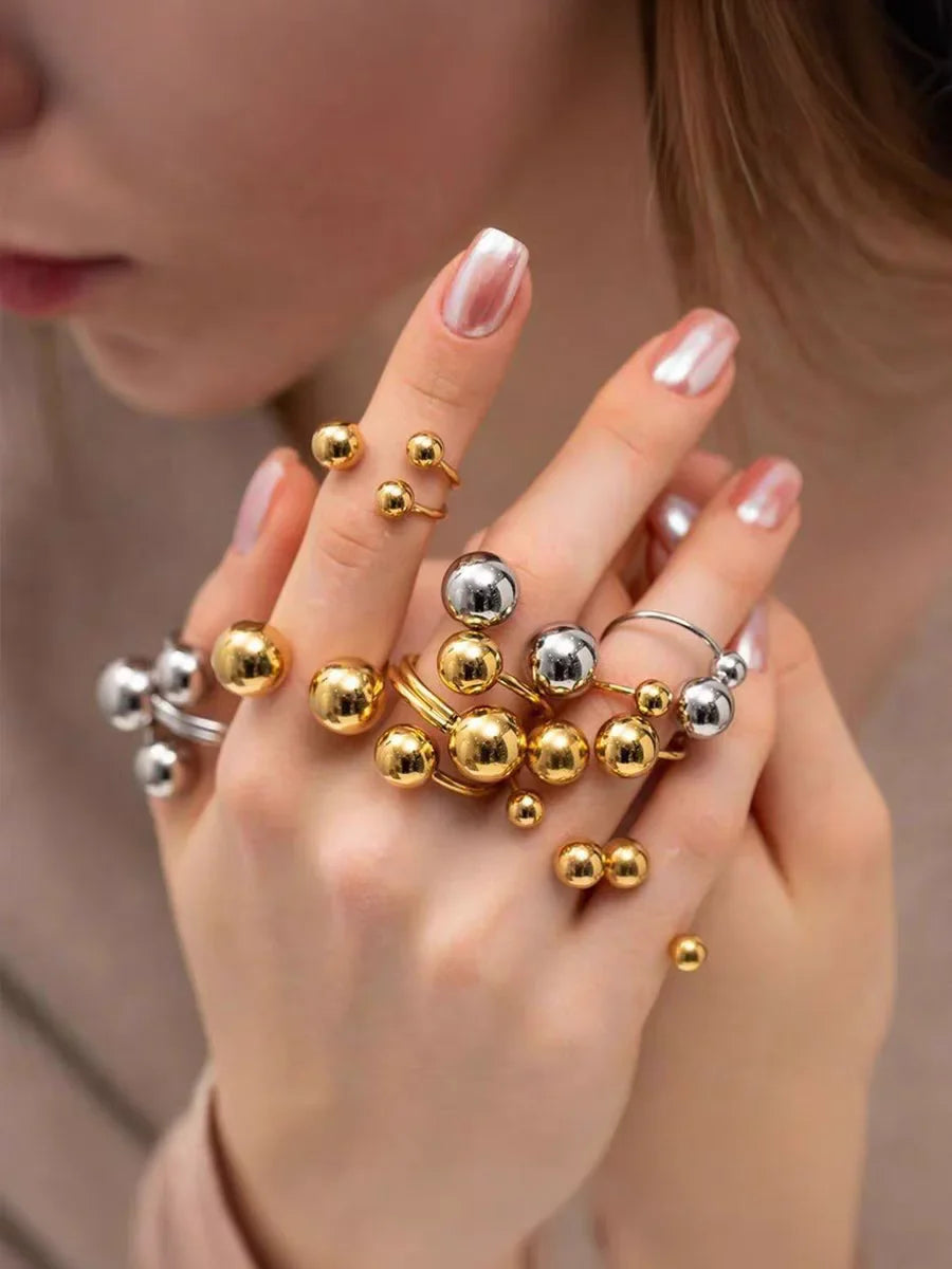 Stainless Steel Double Ball Adjustable Ring For Women Unisex Gold Color Trendy Finger Rings Decompression Jewelry Gifts Anillos Vera Lux