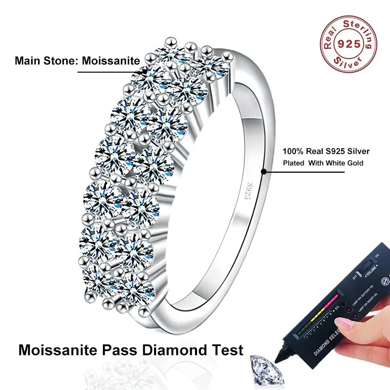 NeeTim 1.4CT All Moissanite Rings for Women Sparkling Diamond Wedding Band S925 Sterling Silver with White Gpld Plated Jewelry Vera Lux