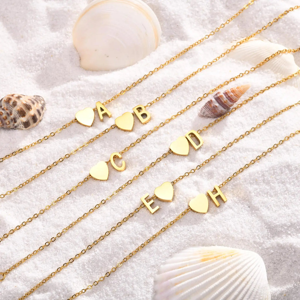 Women Heart Initial Anklet Bracelets Adjustable Beach Jewelry Hypoallergenic Stainless Steel Personalized Name Foot Chain Anklet Vera Lux
