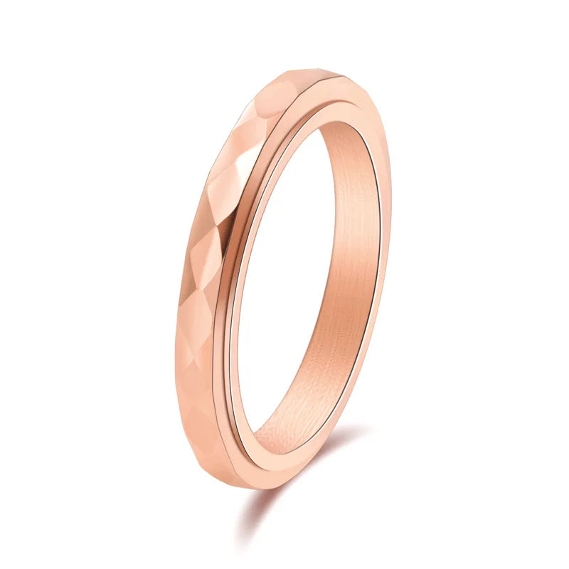 3mm Thin Stainless Steel Faceted Spinner Ring Wedding Band for Women Girl Size 5-12 Vera Lux