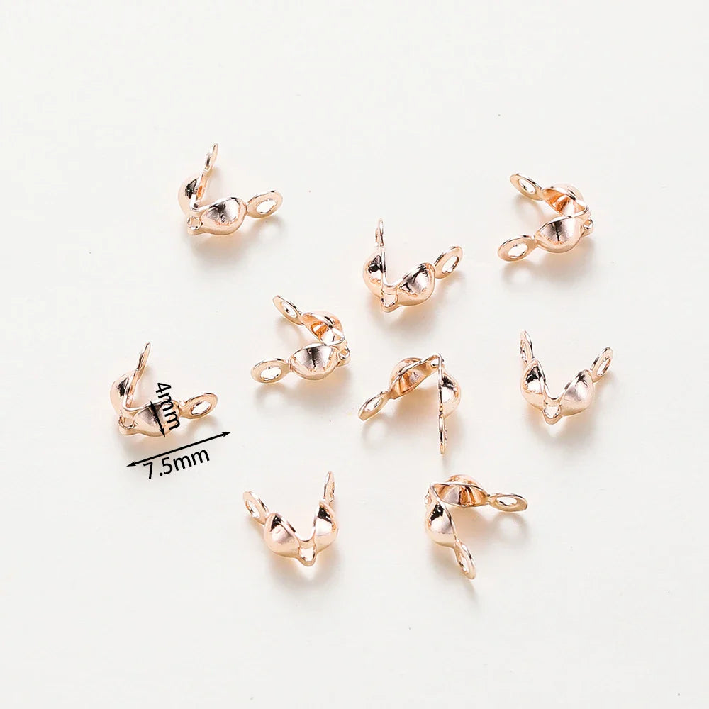 14K 18K Real Gold Plated Double Hole End Clasp Beads Open Cover Crimp Connector Beads For DIY Jewelry Making Necklace Component Vera Lux
