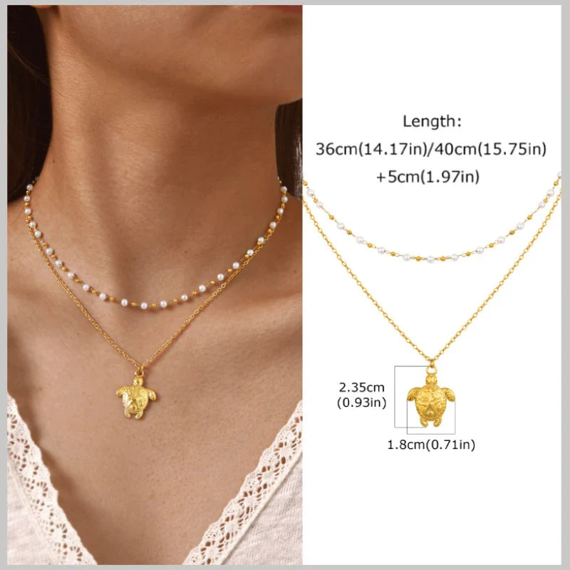18k Gold Plated Pearl Shell Conch Starfish Summer Beach Necklace, Charms Necklace for Women,Stainless Steel Waterproof Jewelry Vera Lux