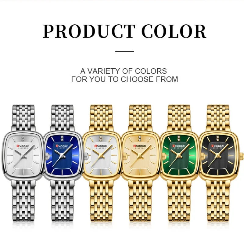 CURREN 9093 Fashion Quartz Women's Watch Elegant Square Dial Gold Stainless Steel Strap Casual Waterproof Watch relojes de mujer Vera Lux