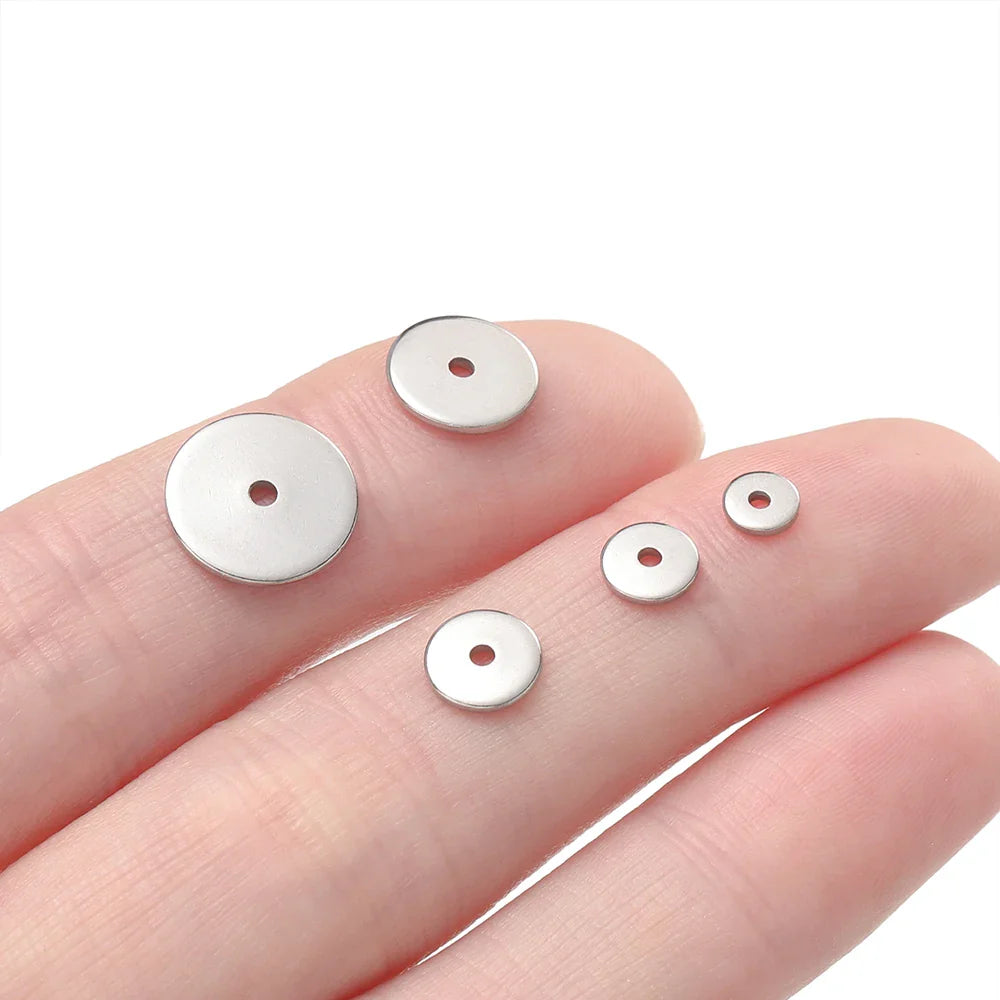 50Pcs/Pack Stainless Steel 4/5/6/8/10mm Flat Round Loose Spacer Beads For DIY Jewelry Necklace Bracelets Making Accessories Vera Lux