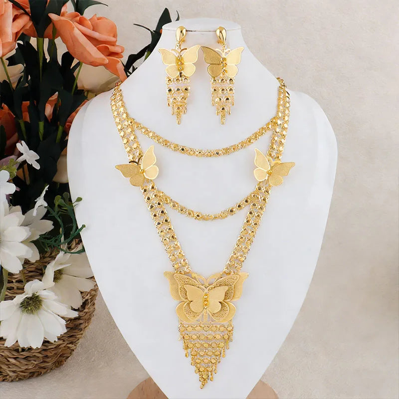 New Indian Gold color Long Necklace Set Nigerian Party Bride Wedding Luxury Dubai Earrings Jewelry Women's Valentine's Day Gift Vera Lux