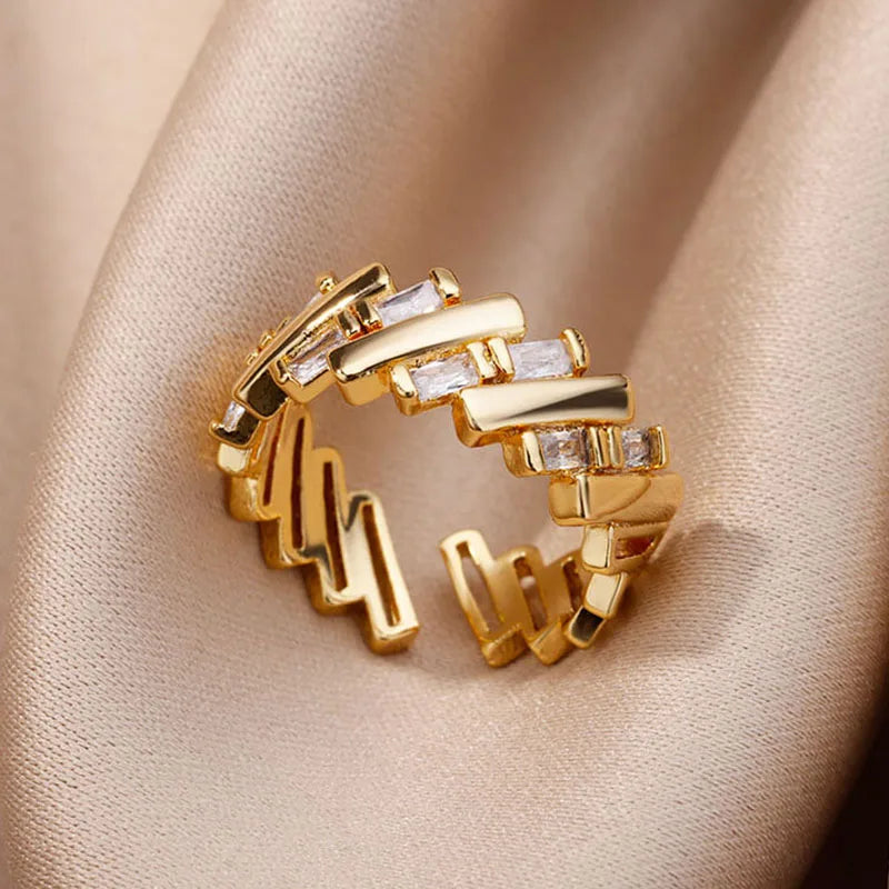 Zircon Bar Rings For Women Gold Plated Stainless Steel Bar Opening Ring 2023 Trending Luxury Wedding Aesthetic Jewelry anillos Vera Lux
