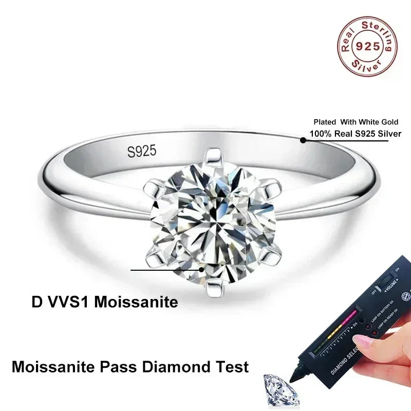 NeeTim 1-5CT Moissanite Ring Lab Diamond Solitaire Ring for Women S925 Silver Engagement Party Wedding Band Jewelry Certified Vera Lux