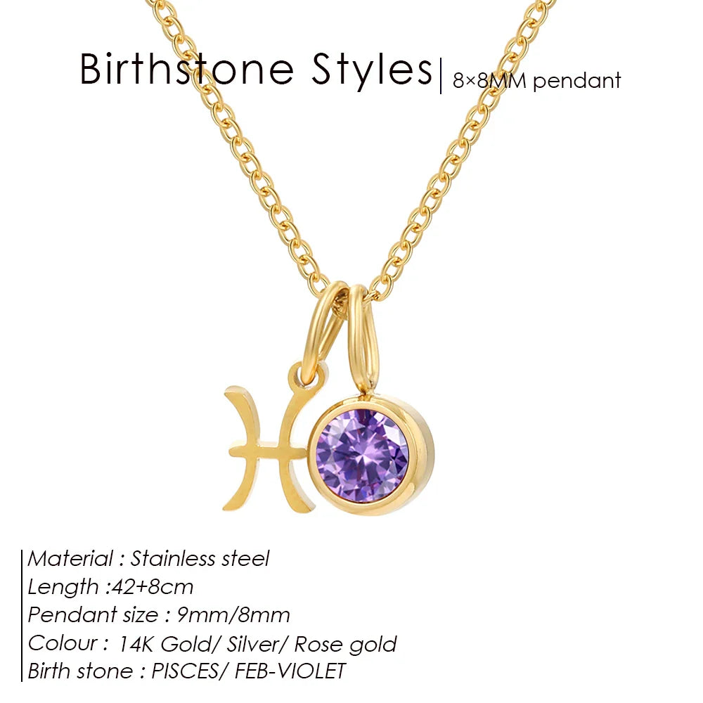 SUNIBI Stainless Steel Birthstone Zodiac Double Pendant Necklace for Woman12 Constellation Birthday Gift DIY Jewelry Wholesale Vera Lux