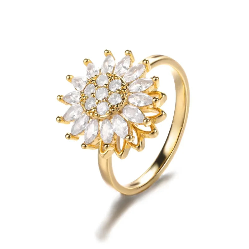 Anti Stress Anxiety Fidget Rings for Women Stainless Steel Sunflower Sun Star Spinner Ring Christmas Jewelry Gifts Dropshipping Vera Lux