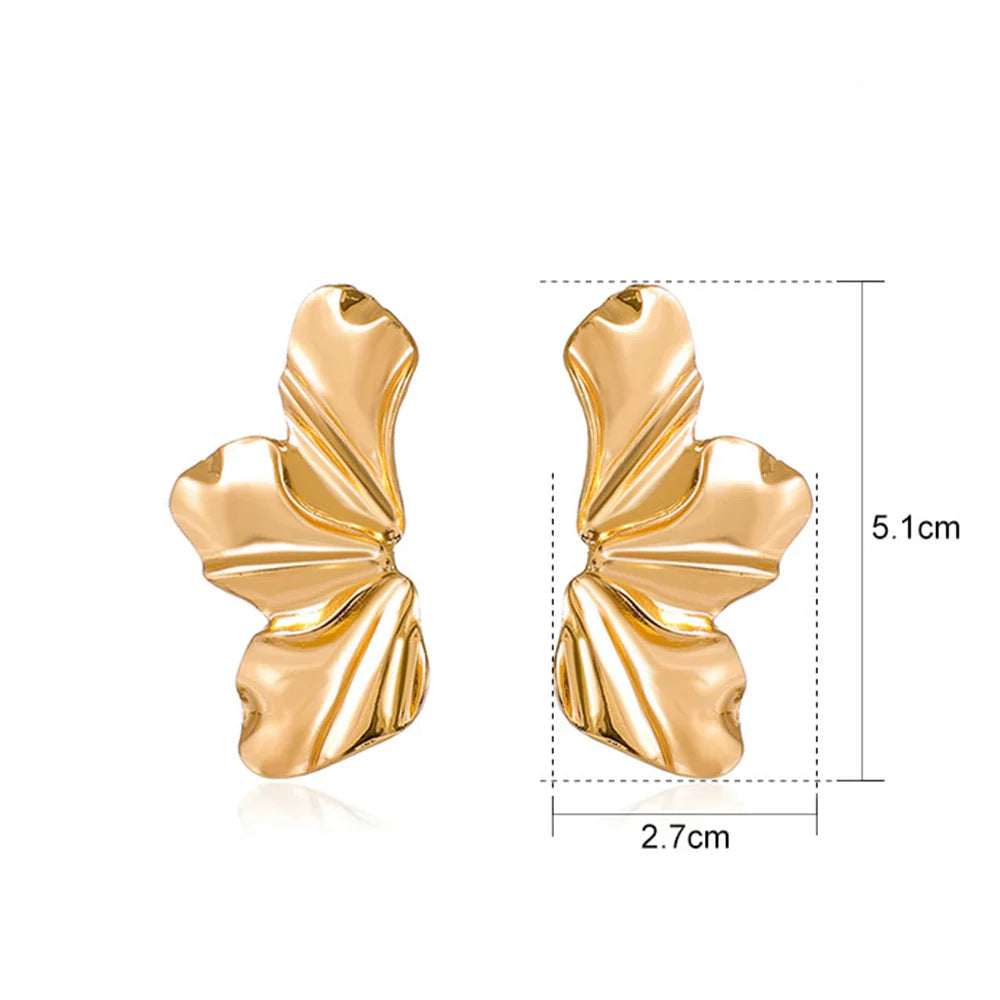 Big Metal Flower Shape Earring Stud For Women Gold Color Exaggerated Irregular Shape Women Post Earrings Silver Color Jewelry Vera Lux