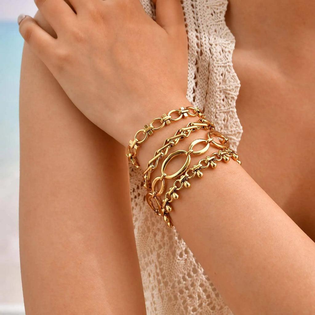 Chunky Bold Toggle Bracelets for Women, Stainless Steel OT Buckle Link Chain Bracelet Gold Plated Tarnish Free Vera Lux