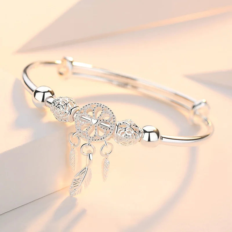 Wholesale Fine 925 Sterling Silver Bangles Bracelet Charms Heart Open for Women Lady Jewelry Adjustment Cuff Wedding Gift Vera Lux
