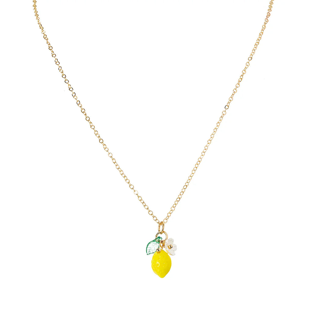 1 exquisite and cute resin lemon flower pendant necklace, simple and versatile, fruit collarbone chain, neck chain Vera Lux