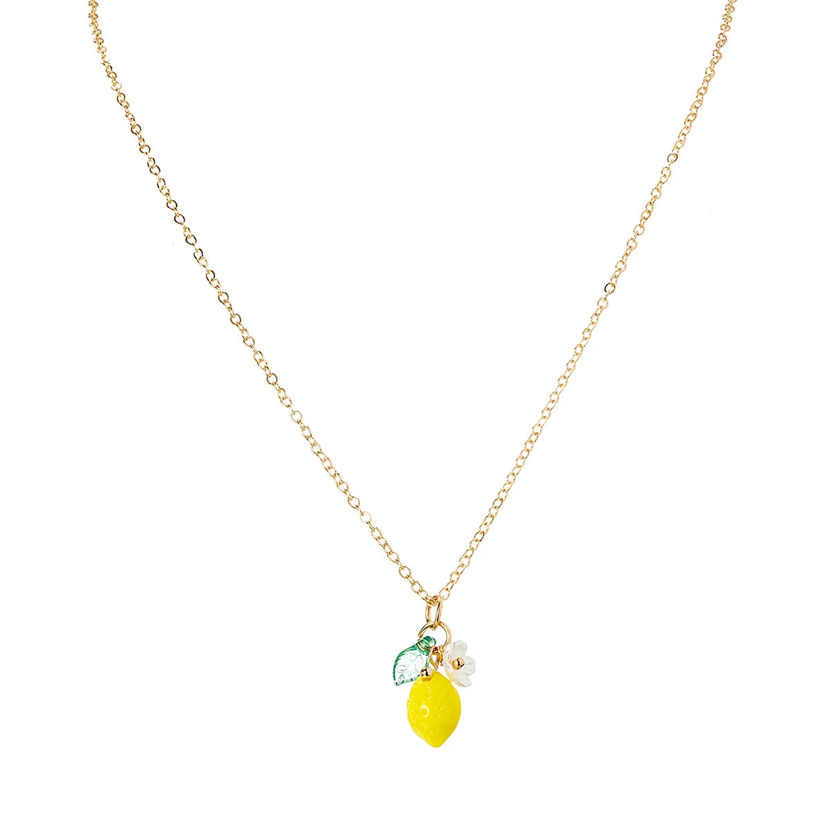 1 exquisite and cute resin lemon flower pendant necklace, simple and versatile, fruit collarbone chain, neck chain Vera Lux