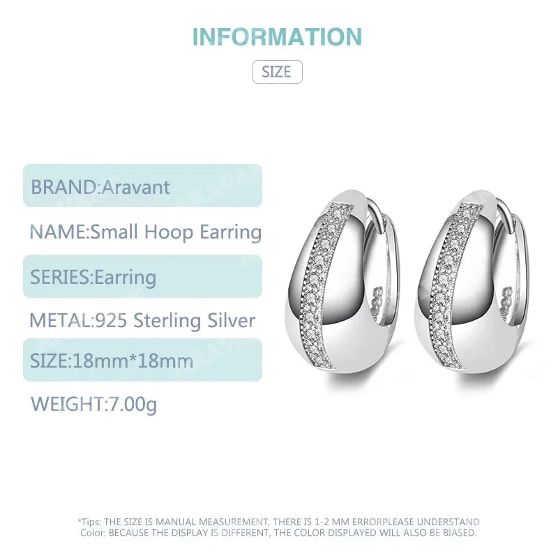 Real 925 Sterling Silver 18mm Small Hoop Earrings For Women Wedding Jewelry Gift Vera Lux