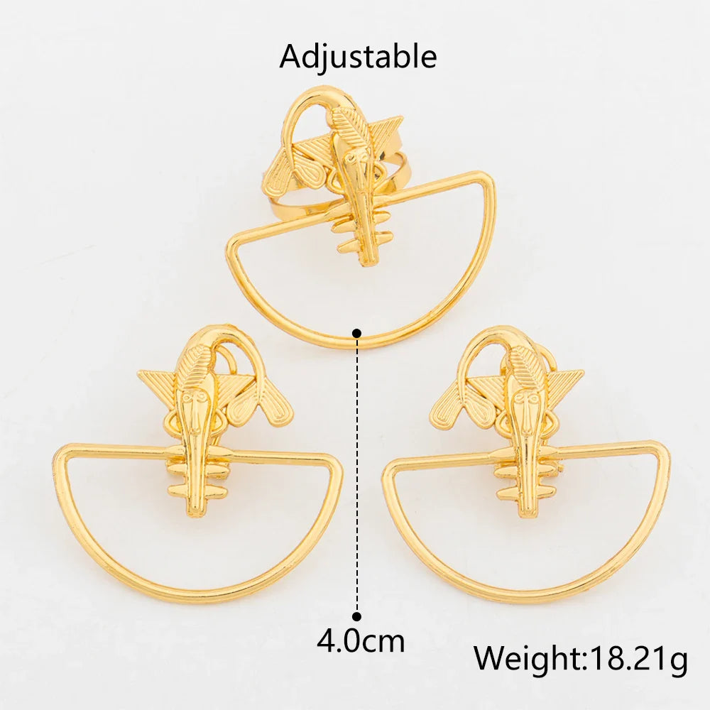Trend Gold Color Earrings Jewelry Set for Women Hollow Design Clip Earrings with Finger Ring Daily Wear for Party Accessories Vera Lux