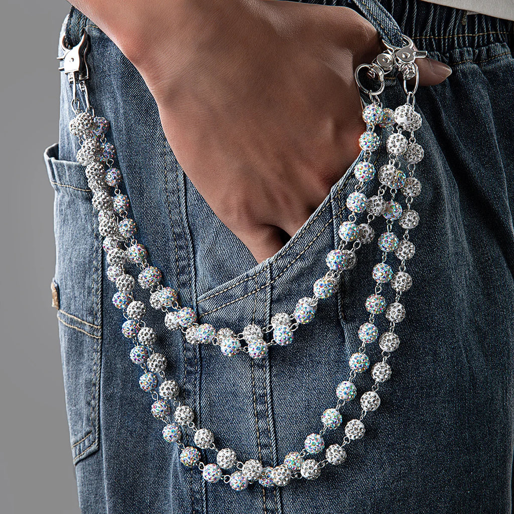 1 Hip Hop Trendy Colorful Zirconia Ball Double Layer Stacked Neutral Style Pants Chain Simple and Versatile Body Chain Vera Lux