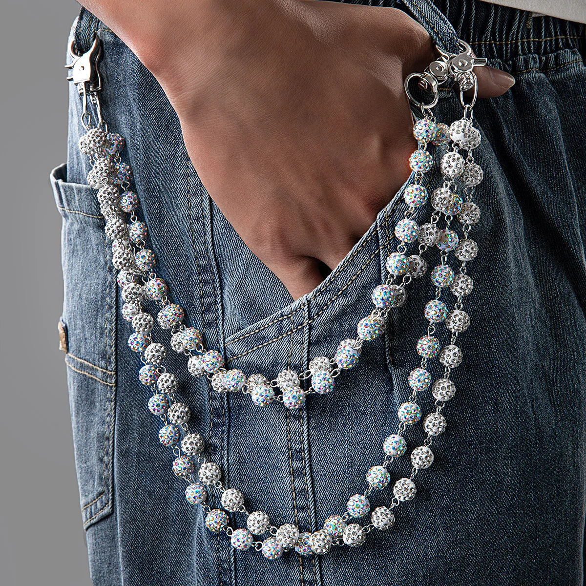 1 Hip Hop Trendy Colorful Zirconia Ball Double Layer Stacked Neutral Style Pants Chain Simple and Versatile Body Chain Vera Lux
