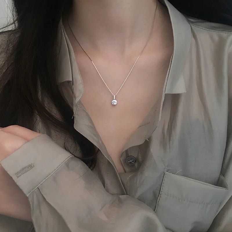 925 Sterling Silver Neck Choker Chain Round Zircon Pendants Necklaces Women Jewelry Exquisite Elegant Charms Accessories Vera Lux