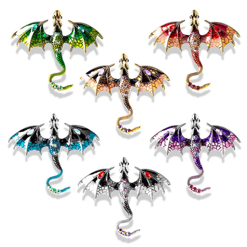 Fashion Enamel Dragon Brooches For Men Women Rhinestone Flying Dragon Clothes Suit Party Office Brooch Pins Jewelry Accessories Vera Lux