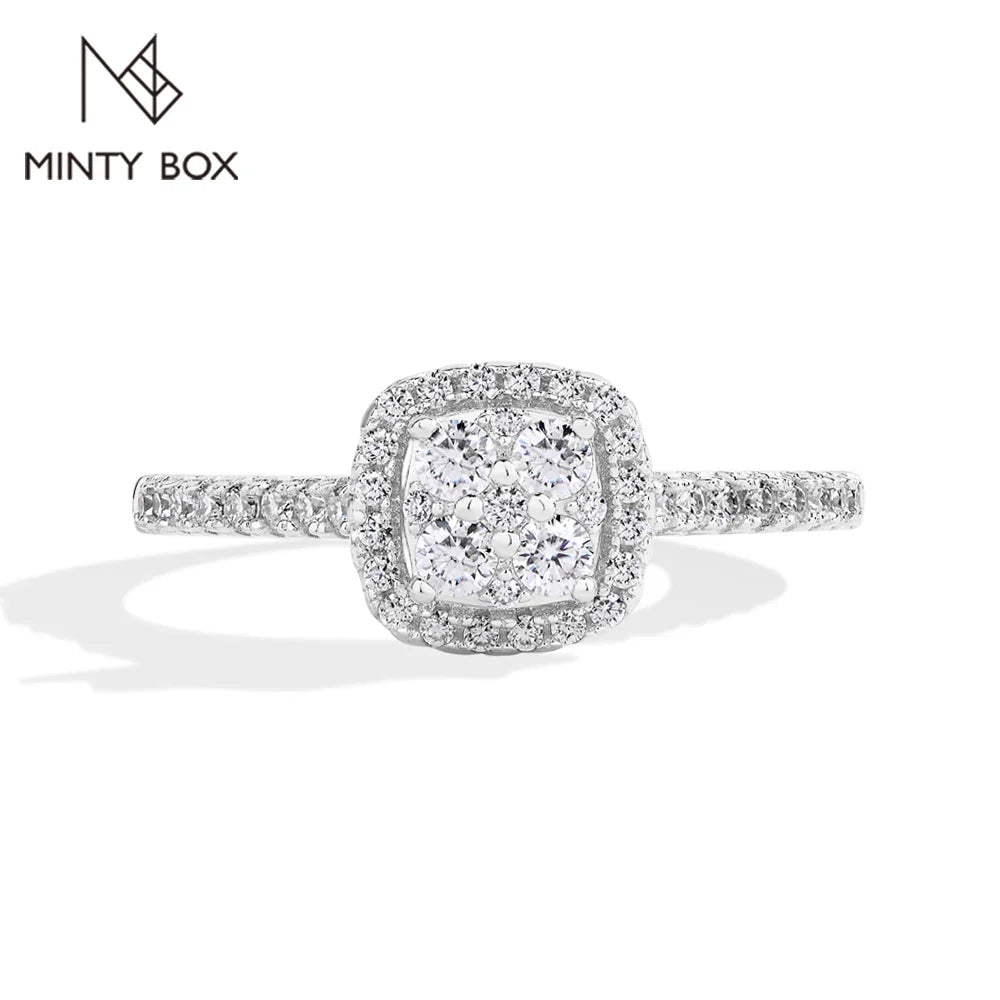 MINTYBOX S925 Sterling Silver Halo Moissanite Engagement Ring for Women Classic Lab Diamond Rings 18K Plated Wedding Fine Jewelr Vera Lux