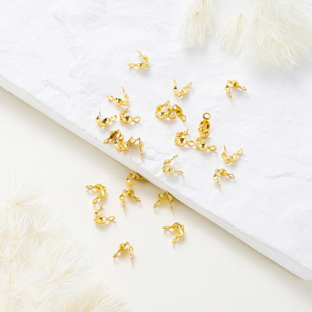 14K 18K Real Gold Plated Double Hole End Clasp Beads Open Cover Crimp Connector Beads For DIY Jewelry Making Necklace Component Vera Lux