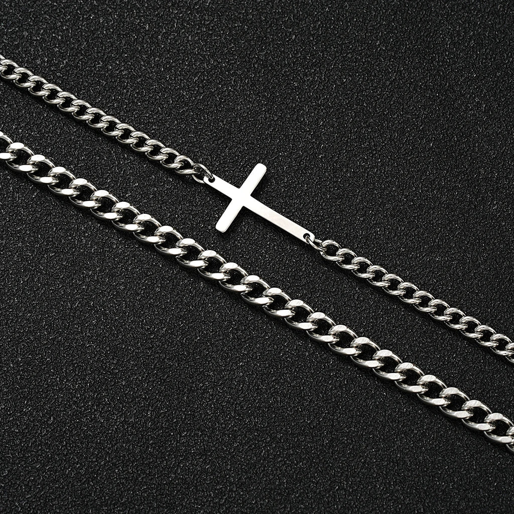 2024 New Stainless Steel Cross Cuban Chain Bracelet Set for Men Hip Hop Punk Snake Chain Bracelets Fashion Unisex Jewelry Gifts Vera Lux