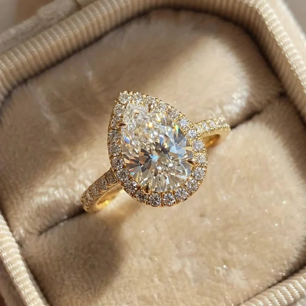 925 Sterling Silver 1CT Simple Sparkling Pear Shape Zircon Ring For Women Engagement Wedding Luxury High Quality Fine Jewelry Vera Lux