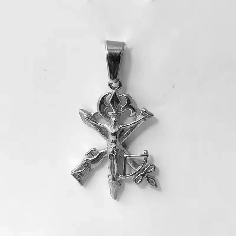 Trendy Jesus Cross Necklace - 18K Gold Plated Stainless Steel, Gun & Arrow Design for Men, Waterproof Religious Jewelry Gift Vera Lux
