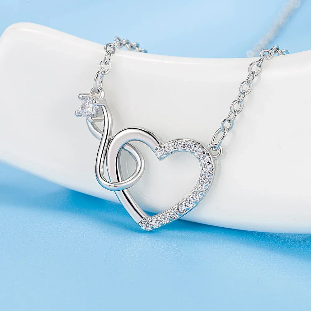925 Sterling Silver Zircon Heart Interlocking Retro Necklaces For Women Neck Chain Luxury Quality Jewelry Accessories Vera Lux