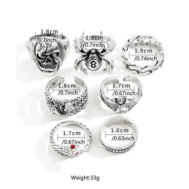 Punk Gothic Skeleton Unisex Ring Set Grunge Butterfly Frog Woman Man Jewelry Hip Hop Party Street Ring 2024 New Jewelry Gift Vera Lux