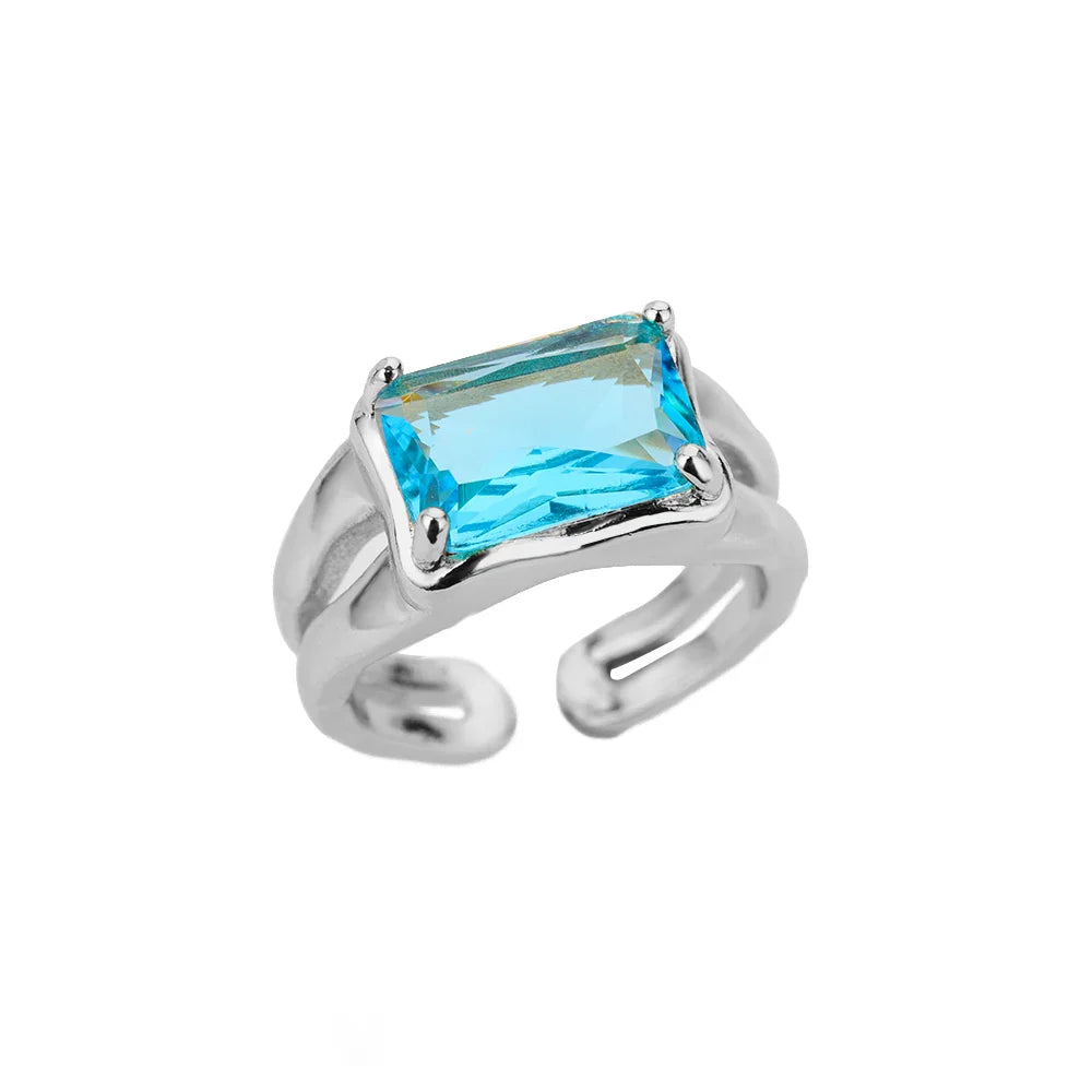 Cubic Zircon Blue Square Stone Rings For Women Stainless Steel Square Stone Finger Ring Party Aesthetic Valentine Jewelry Gift Vera Lux