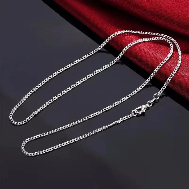 New 925 Sterling Silver Necklace 16/18/20/22/24/26/28/30 Inches 2MM String Chain For Women Men High Quality Jewelrys Gifts Vera Lux