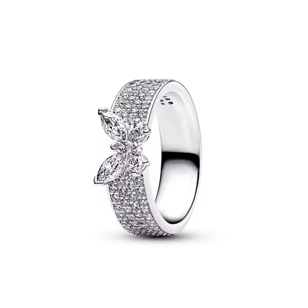 2026 Hot Selling 925 Sterling Silver Heart-Shaped Butterfly Flower Ring, Exquisite and Charming Jewelry Gift for European Women Vera Lux