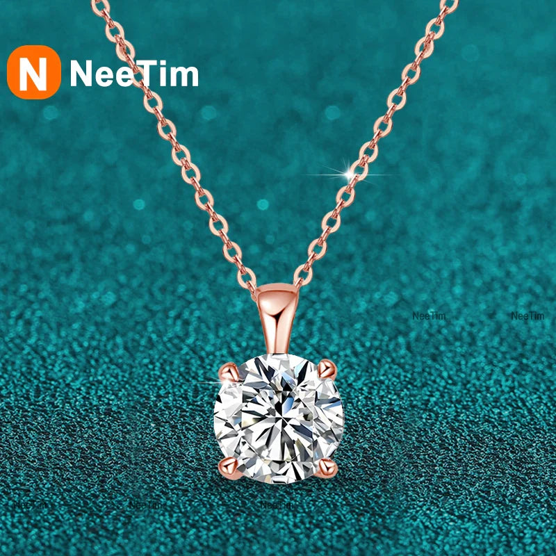 NeeTim 2ct 3ct Moissanite Necklace for Women Sterling Silver 925 with Yellow Rose White Gold Plated Lab Diamond Pendant Necklace Vera Lux