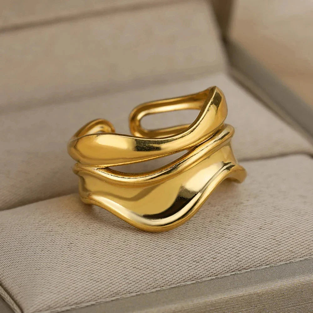 Gold Color Stainless Steel Multi Layer Rings for Women Hollow out Open Finger Ring Fashion Wedding Party Jewelry Gift 2024 New Vera Lux