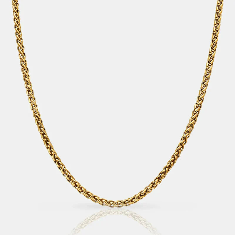 Hot Selling Hypoallergenic Stainless Steel Wheat Chain Men Chain Necklace Design with 18k Gold Plated Vera Lux