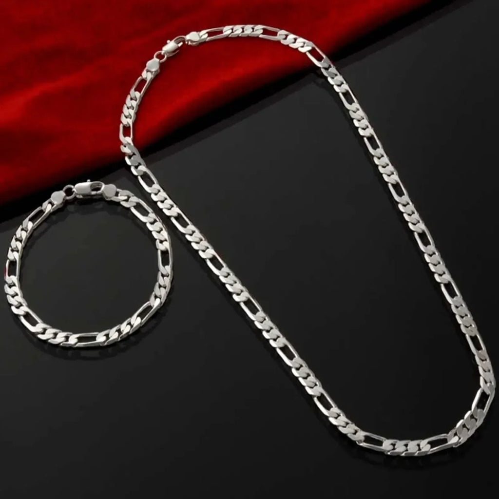Fine Noble New Arrive 925 Silver 4MM Chain for Men Women Bracelet Necklace Jewelry Set Lady Christma Gifts Charms Wedding Vera Lux