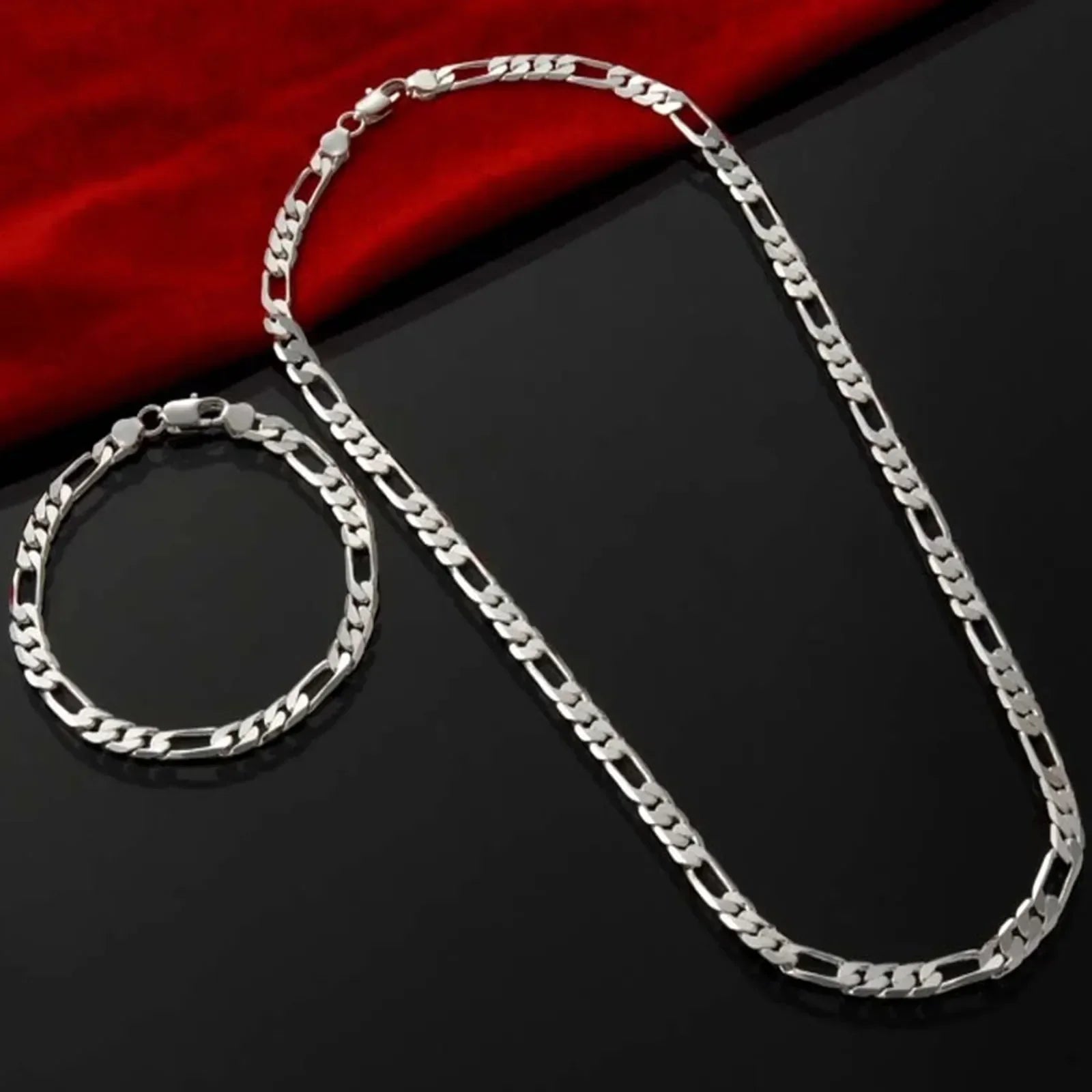 Fine Noble New Arrive 925 Silver 4MM Chain for Men Women Bracelet Necklace Jewelry Set Lady Christma Gifts Charms Wedding Vera Lux