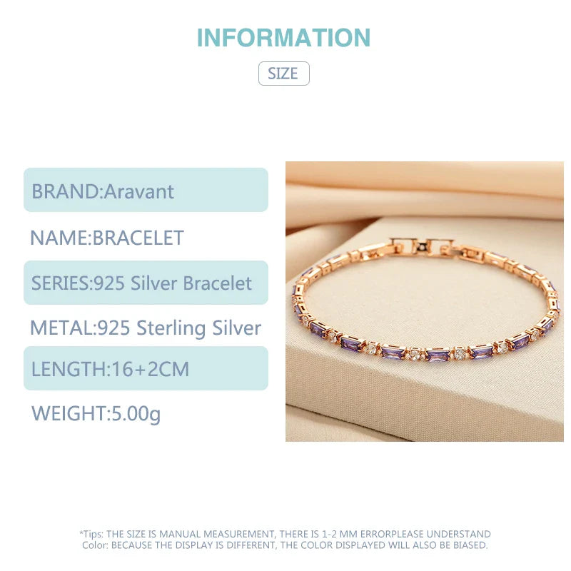 Aravant 925 Silver 18K Gold Amethyst Bracelet Chain For Women Fashion Jewelry Vera Lux
