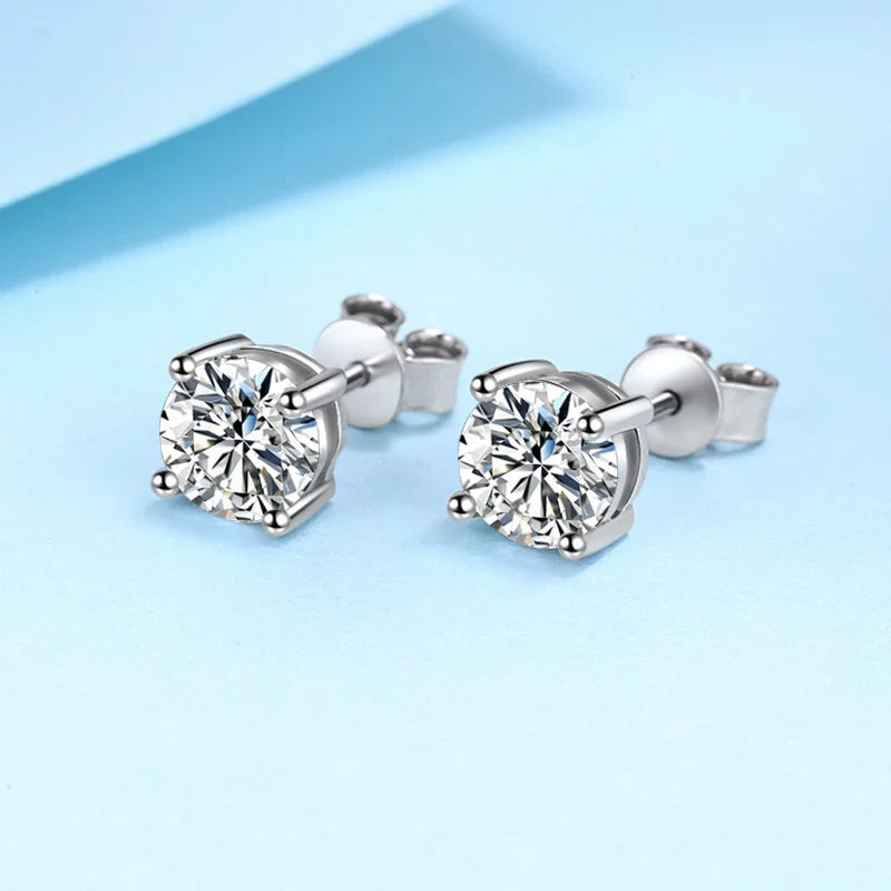 NeeTim 0.1ct-5ct D Moissanite Stud Earrings Lab Diamond 925 Sterling Silver with White Gold Plated Wedding Jewelry for Women Man Vera Lux