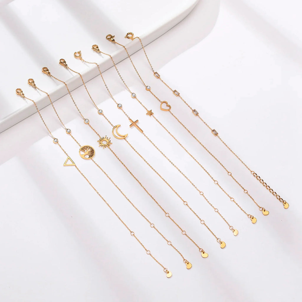 Birthstone Zirconia Thin Chain Link Cross Bracelet Stainless Steel Women's Adjustable Link Stacked Layered Chain Bracelets Vera Lux