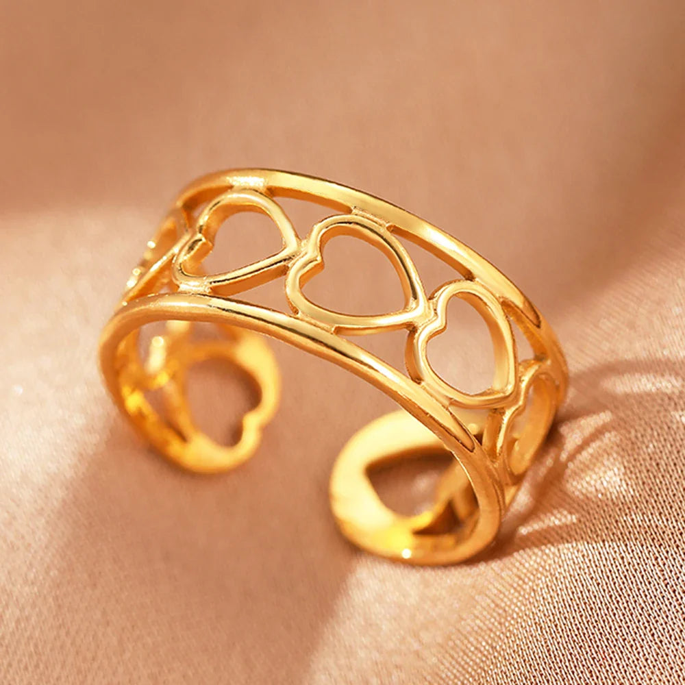 Stainless Steel Rings Vintage Exquisite Hollow Adjustable Open Statement Rings Light Luxury Fashion Rings For Women Jewelry New Vera Lux