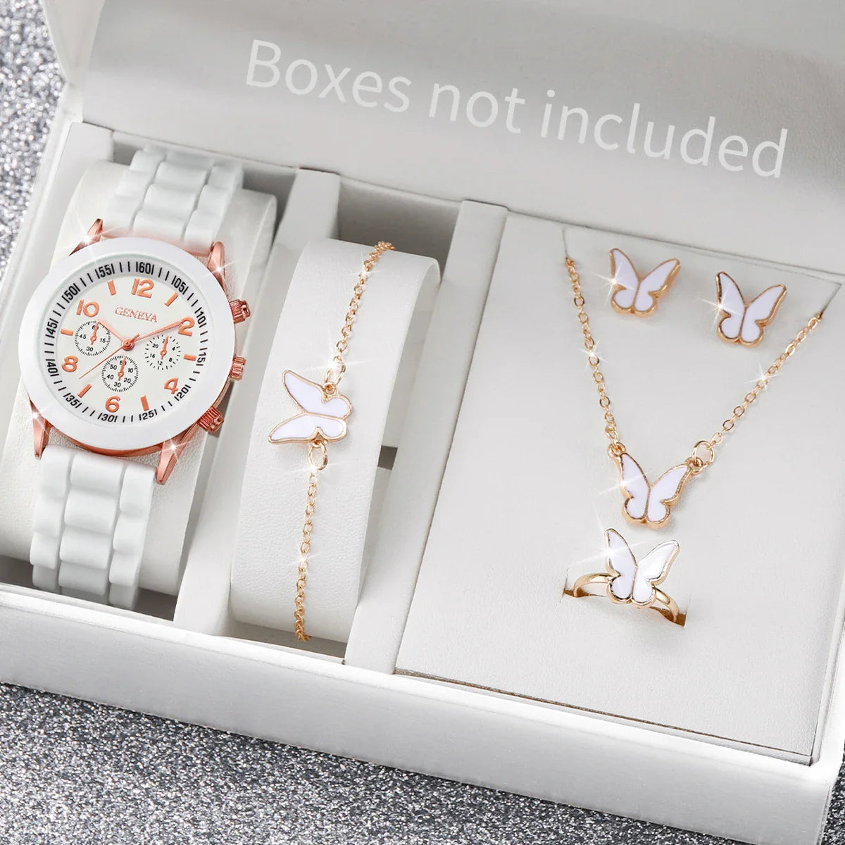 5/6PCS Women Watches Fashion Silicone Band Women Quartz Watches Jewelry Set Reloj Mujer Girls Clock Gift (Without Box) Vera Lux