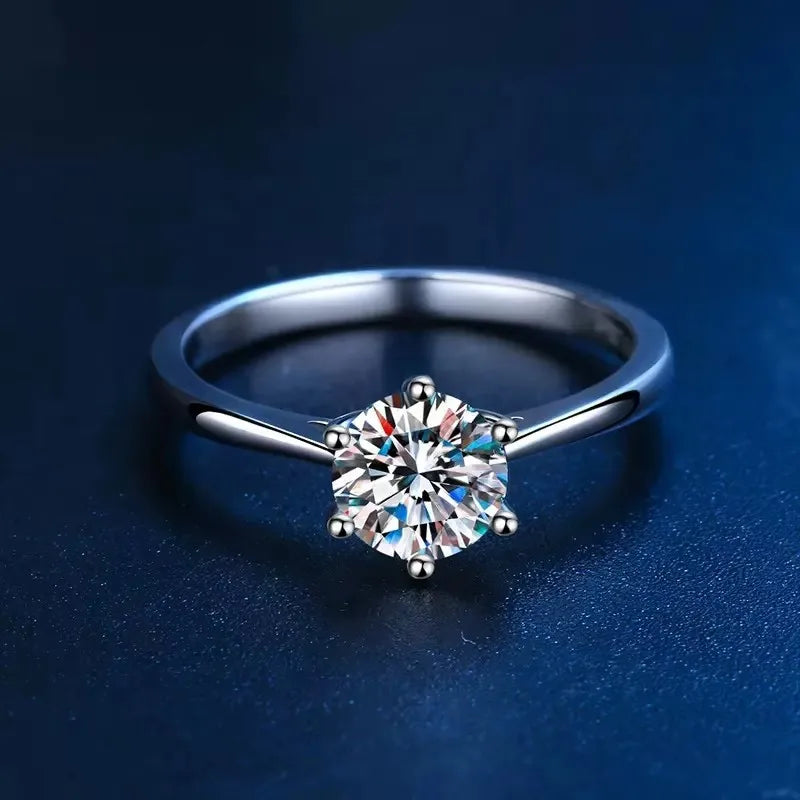 NeeTim 0.3ct 4mm Moissanite Diamond Ring for Women S925 Sterling Silver with Gold Plated Eternity Band Wedding Party Jewelry Vera Lux