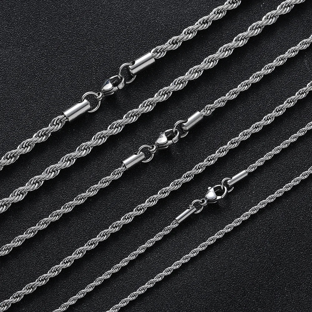 2-6MM Stainless Steel Necklace For Women Men Never Fade Waterproof Twisted Rope Chain Fashion Jewelry 16-30 inches Vera Lux