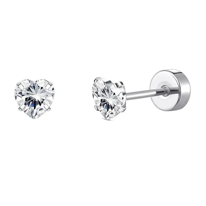 2PCS/Set Stainless Steel Heart Moon Earbone Stud Screw Ball Stud Earrings for Women Fashion Ear Tragus Cartilage Body Piercing Vera Lux
