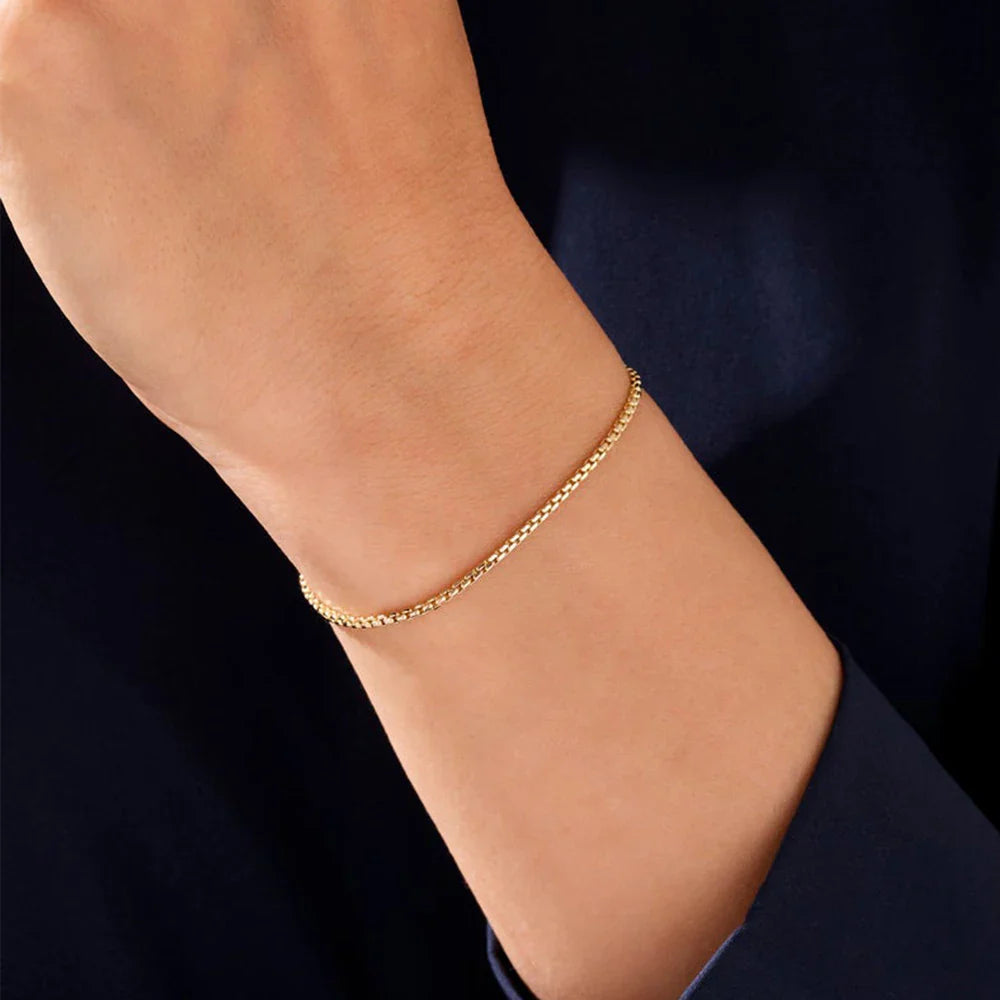 SUNIBI 2MM Simple Box Chain Bracelets for Women Gold Color Stainless Steel Classic Bracelet Minimalism Gifts Jewelry Wholesale Vera Lux