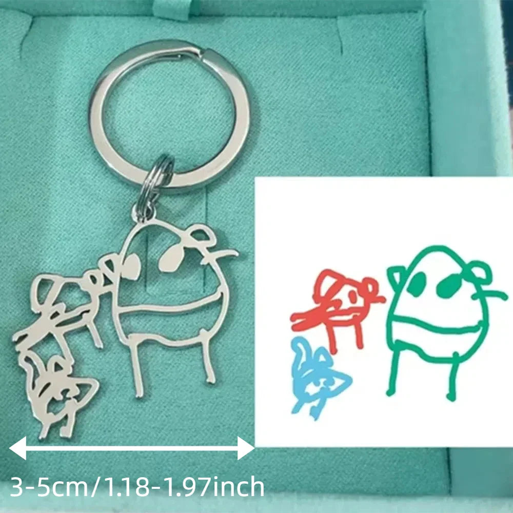 Custom Stainless Steel Children Drawing Pendant Keychain Kids Artwork Personalized Photo Logo Keyring Key Chains Jewelry Gifts Vera Lux