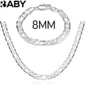 925 Sterling Silver Bracelet Necklace Jewelry Set Men And Women Classic 8MM Chain Fashion Charm Wedding Holiday Gift Vera Lux